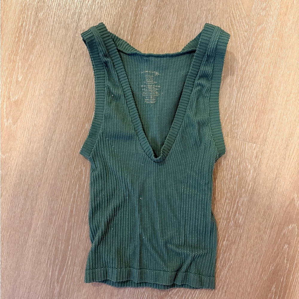 Free People Green Ribbed Fitted Tank Top